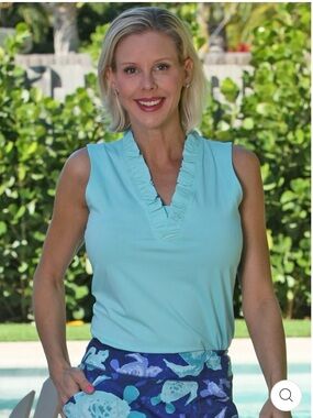 Ana Clare Women’s Sleeveless Ruffle V-Neck Top - Light Aqua